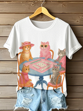 T-shirts décontractés Mahjong Cat pour femmes
